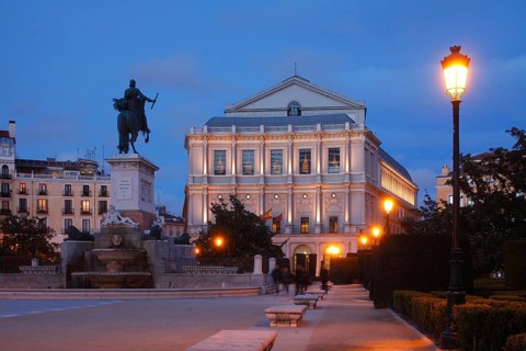 Opera house Teatro Real on the Plaza de Oriente at dusk
