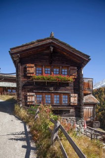 Valais timber houses in the mountain village Findeln