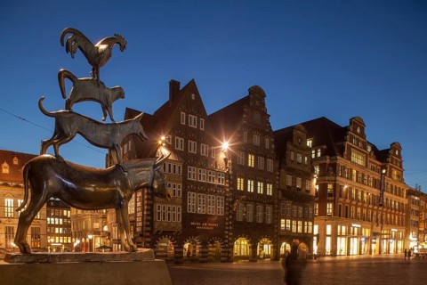 Bremen Town Musicians in the evening