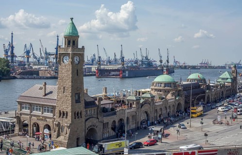 St. Pauli Landungsbrucken jetties in the harbor