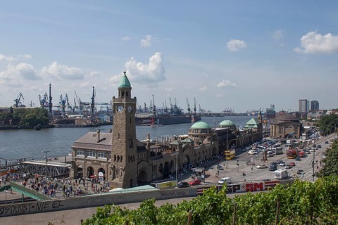 St. Pauli Landungsbrucken jetties in the harbor