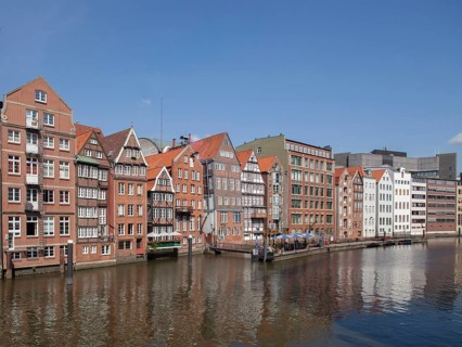 Historic town houses in Deichstrasse on Nikolaifleet canal