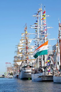 New harbor with sailing ships