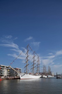 New harbor with sailing ships