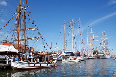 New harbor with sailing ships