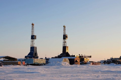 Oil derricks on the Prudhoe Bay oil field