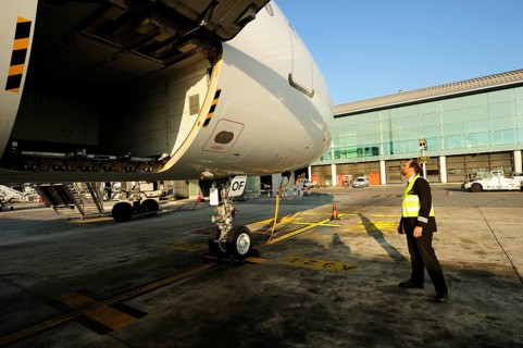 Pilot checking passenger aircraft