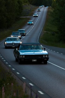 Oldtimers driving to the yearly oldtimer meeting