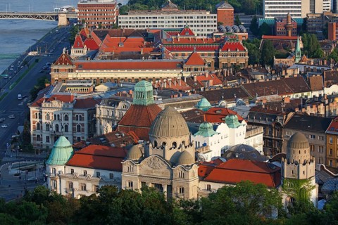 Historic centre on the Danube in evening light