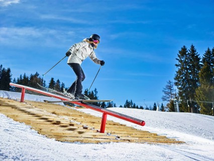 Teenage skier with twin-tips