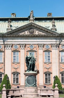 Riddarhuset or The House of Nobility with the statue of the Swedish King Gustav Vasa or Gustav Eriksson