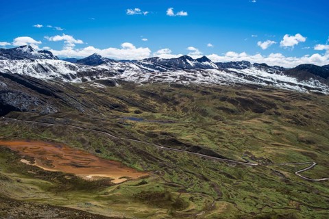 Snowy mountains and mountain pass