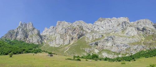 Limestone wall Picos de Europa and Pena Remona mountain peak