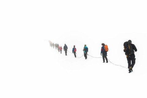 Roped party on glaciers Styggebreen