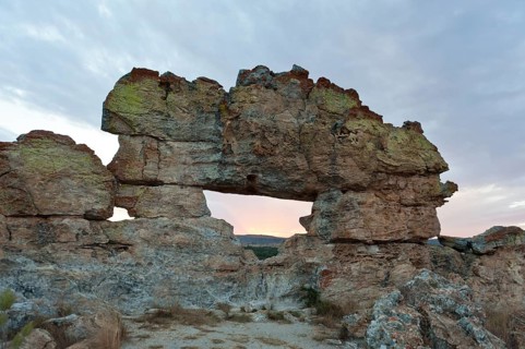 Rock formation La Fenetre d'Isalo at dusk