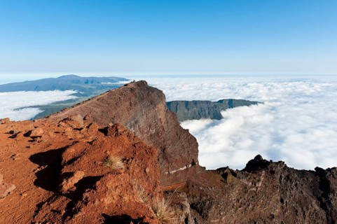 Red volcanic rock on the summit