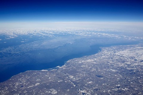 Ice-covered coast of Lake Michigan between Milwaukee