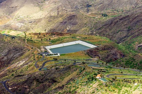 View of the valley with a reservoir