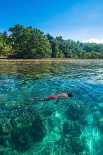 Man snorkeling in the clear waters