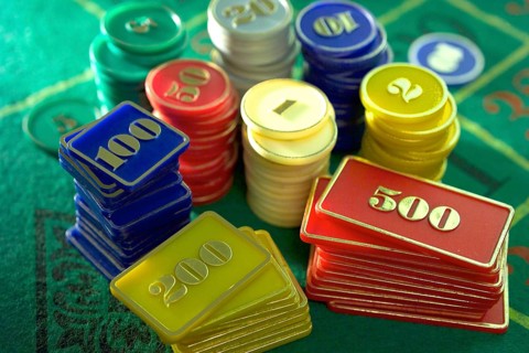 Stack of roulette chips or poker chips