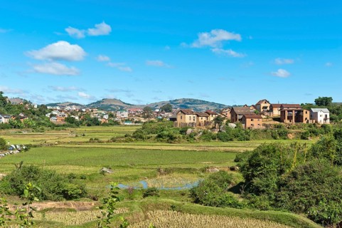Village of the Betsileo pople with terraced rice paddies