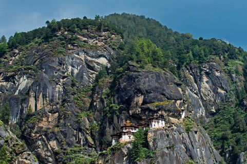 Rock face with the Taktsang Palphug Monastery or Tiger's Nest