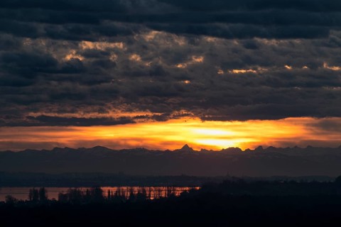 Sunrise over the Alps with Foehn clouds