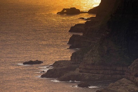 Cliffs and sea in evening light