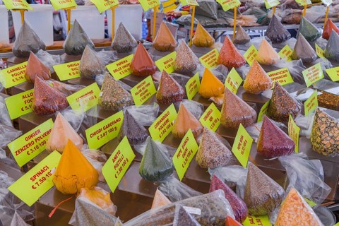 Spices at a market stall in Campo de' Fiori