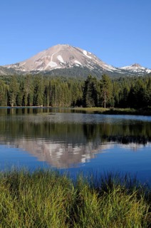 Volcano Lassen Peak reflected in Manzanita Lake
