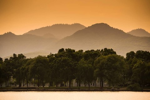Hills at West Lake at sunset