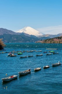 Ashi Lake with anchoring boats