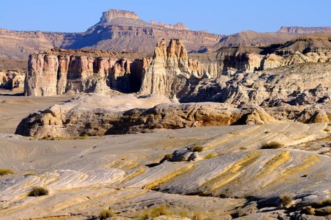 Sandstone formations and rock towers smoothed by erosion