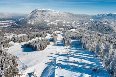 Skiers on Hausberg Mountain