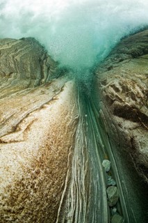 Underwater view of a waterfall in the Verzasca River