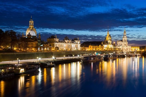 Cityscape at night with Frauenkirche church