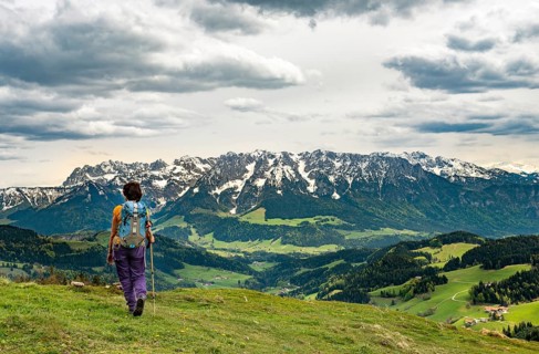 Female hiker on the hiking trail to Spitzstein