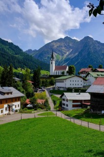 Village Hirschegg with mountains Elferkopf and Zwolferkopf