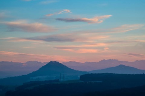 Hegau landscape with Hohenhewen Mountain and Hohenstoffeln Mountain