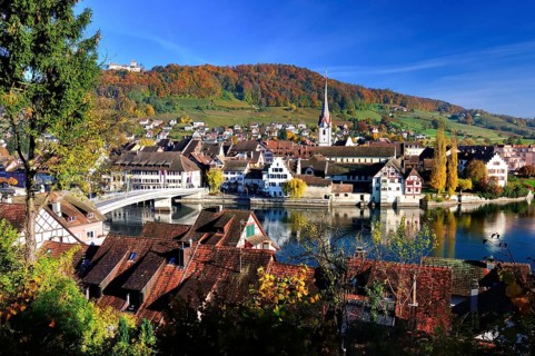 Townview with Hohenklingen Castle in autumn