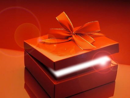 Red gift box with ribbon