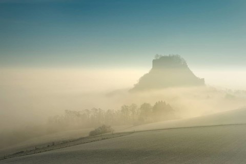 Foggy mood in Hegau with Hohenkrahen Mountain