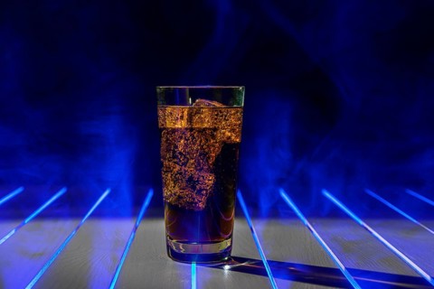 Soft drink with blue fog effect