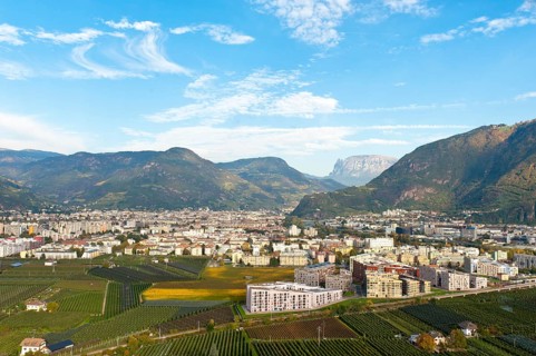 View from Schloss Sigmundskron Castle over the modern city of Bolzano