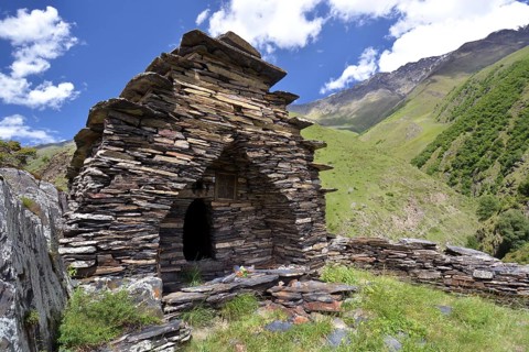 Medieval church built from layered stones