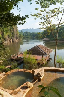 Pools and a floating hut on the River Kwai