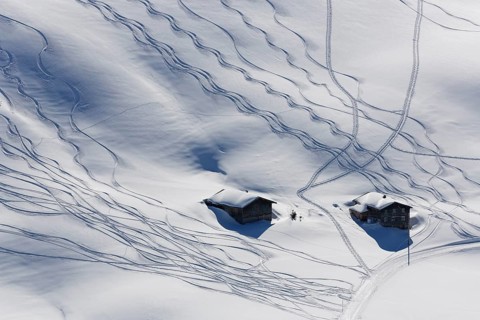 Ski tracks in deep snow