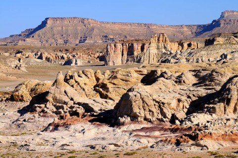 Sandstone formations and rock towers smoothed by erosion