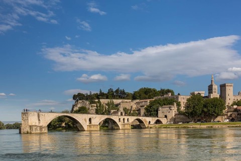The historic bridge of Avignon with the papal palace in the background