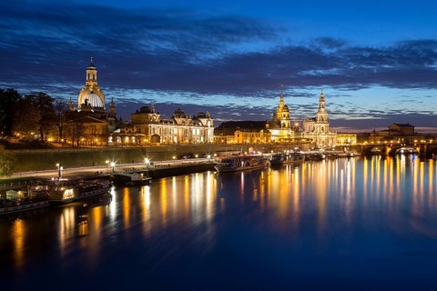 Cityscape at night with Frauenkirche church